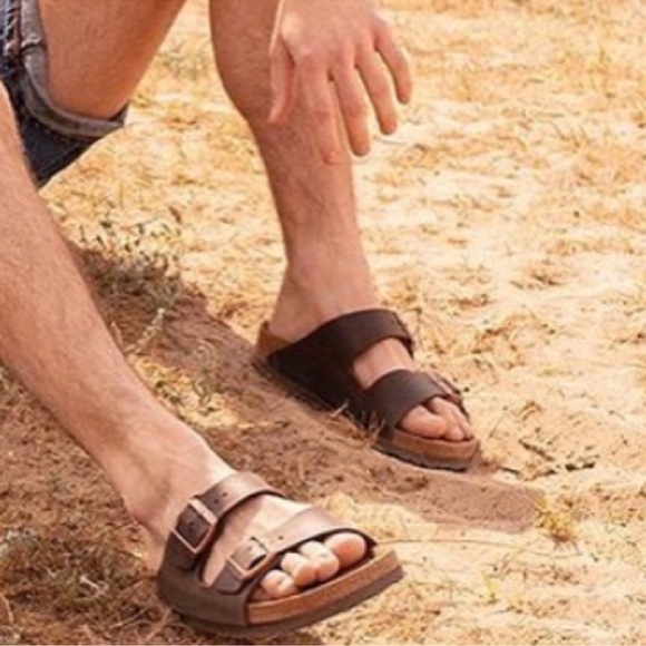 Men's Birkenstock Arizona Sandals Brown Oiled Leather Soft Footbed Shoes Size 45